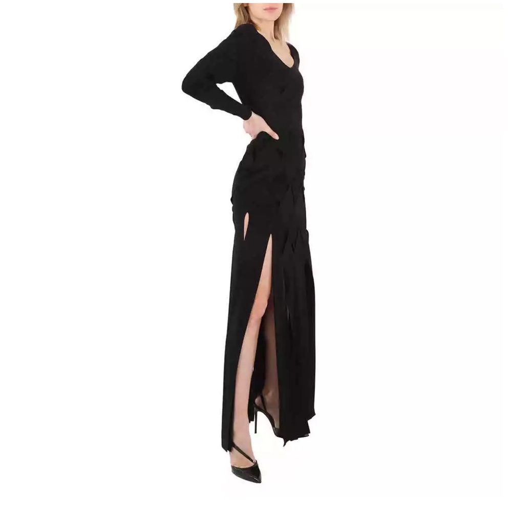 Ladies Black Anatori Long-sleeve Panelled Knit Gown, Size small